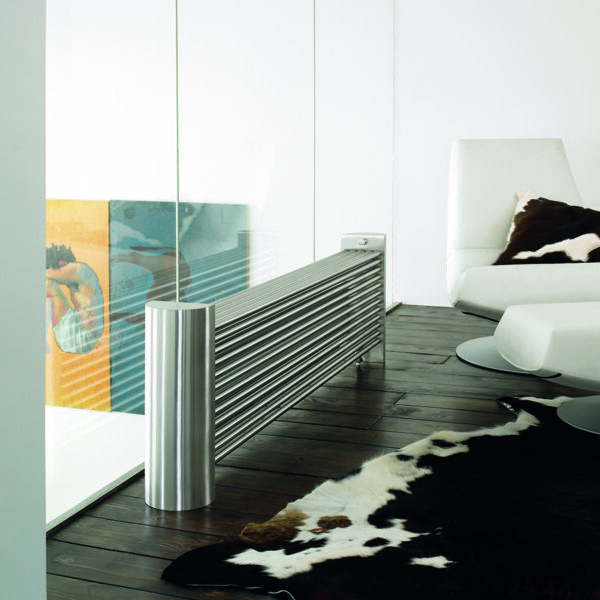 Attractive floor-standing designer radiator with lights for lounge and hallways