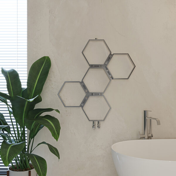 Attractive hexagonal towel rail for bathrooms and kitchens